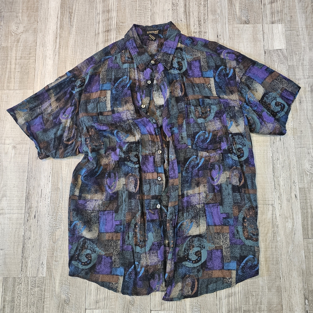 Vintage 80s Mens Button Up Stefano Man 80s Geometric pattern Size Large